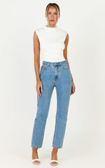Billie Jeans - High Waisted Recycled Cotton Mom Denim Jeans in Light Mid Blue