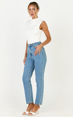 Billie Jeans - High Waisted Recycled Cotton Mom Denim Jeans in Light Mid Blue