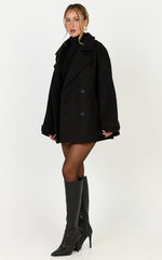Saskia Coat - Double Breasted Short Wool Like Coat in Black