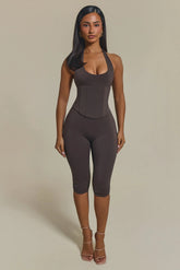 The Sandra Capri Jumpsuit in Brown