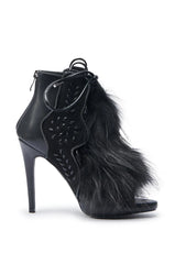 AZALEA WANG SHAINY BLACK FUR SANDAL