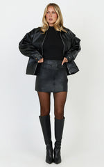 Lumi Mini Skirt - Faux Leather Pocket Detail Mini Skirt in Black