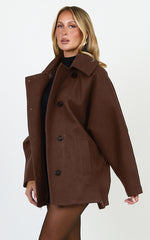Rina Coat - Oversized Three Button Front Closure Coat in Chocolate