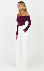 Jolie Top - Off Shoulder Long Sleeve Gathered Top in Wine