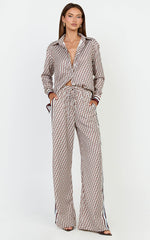 Noelle Pants- Geo Border Print High Elasticated Waist Relaxed Trousers in Geo Border Print