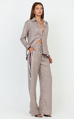 Noelle Top - Geo Border Print Button Front Long Sleeve Shirt in Geo Border Print