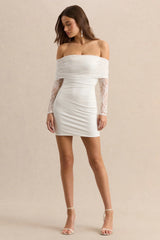 Incantelle | White Bardot-Neck Mini Dress