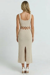 Bali Square Neck Sleeveless Crochet Midi Dress