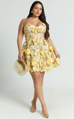 Amalie The Label - Mia Strappy Flower Detail Mini Dress in Yellow