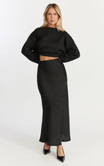 Amari Maxi Skirt - High Waisted Bias Cut Skirt in Black