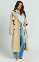 Avah Trench Coat - Double Breasted Tie Waist Coat in Camel