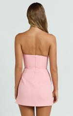 Avery Mini Dress - Strapless Corset Bodice Draped Dress in Pink