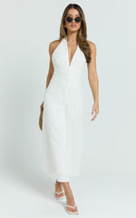 Beata Midi Dress - Plunge Halter A Line Dress in White