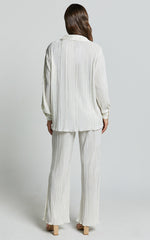 Beca Shirt - Plisse Button Up Shirt in Cream