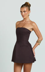 Benson Playsuit - Strapless Fit and Flare Playsuit in Chocolate