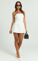 Benson Playsuit - Strapless Fit and Flare Playsuit in White