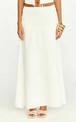 Bianca Midi Skirt - Shirred Yoke Circle Hem Skirt in White