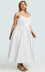 Braelyn Midi Dress - Scoop Neck Flare Dress in White