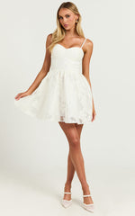 Brailey Mini Dress - Sweetheart Bustier Dress in White Jacquard
