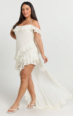 Brigitte Maxi Dress - Halter Off Shoulder Georgette Ruffle Tiered Dress in Cream
