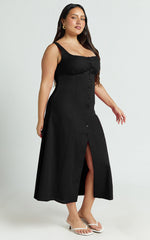 Cameron Midi Dress - Button Front Tie Back Dress in Black