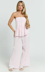 Carli Two Piece Top and Pants Set - Cotton Tube Pant Set in Pink