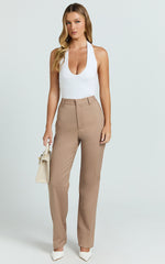 Carolyn Pants - High Waist Slim Straight Leg Tailored Pants in Mocha