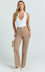 Carolyn Pants - High Waist Slim Straight Leg Tailored Pants in Mocha