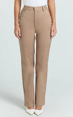 Carolyn Pants - High Waist Slim Straight Leg Tailored Pants in Mocha