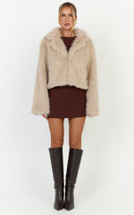 Charisse Coat - Oversized Crop Faux Fur Coat in Light Brown