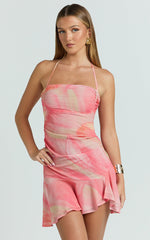Charlie Mini Dress - Shirred Polka Dot Halter Dress in Regency Floral