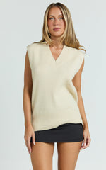 Chenelle Top - Sleeveless Knit Sweater Vest in Stone