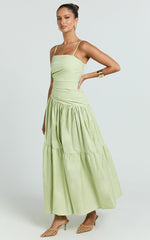 Dani Midi Dress - Asymmetrical Ruched Waisted in Sage