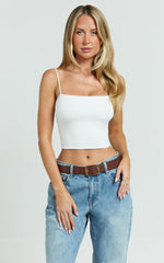 Delphine Top - Strap Straight Neck Top in White