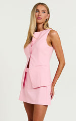 Desi Top - Longline Crew Neck Vest Top in Pale Pink