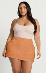 Dream Linen Blend Skort - High Waisted A Line Skort in Orange