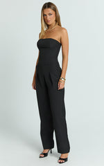 Ebby Jumpsuit - Strapless Barrel Leg Jumpsuit in Black