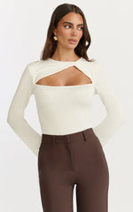 Edith Top - Twist Detail Long Sleeve Top in Cream