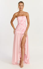Electra Maxi Dress - Strapless Sequin Embellished Dress in Soft Pink