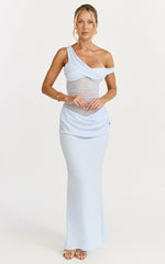 Elias Maxi Dress - Twisted One Shoulder Cowl Dropped Waist Dress in Blue