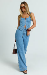 Emman Jeans - High Waisted Cotton Wide Leg Denim Jeans in Mid Blue