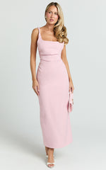 Eugenia Midi Dress - Square Neck Fitted Dress in Pink