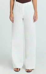 Evie Pants - Mid Rise Wide Leg Linen Blend Tailored Pants in White