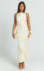 Freya Midi Dress - Boat Neck Backless Dress in Yellow