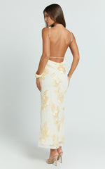 Freya Midi Dress - Boat Neck Backless Dress in Yellow