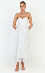 Gabriela Midi Dress - Strapless Lace Dress in White