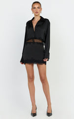 Gabrielle Top - Long Sleeve Shirt With Lace Trim in Black