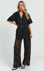 Jemma Two Piece Set - Relaxed Shirt and Lace Pants Set in Black