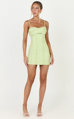 Gigi Mini Linen Blend Dress - Sweetheart Tie Back Scallop Detail Dress in Pastel Green