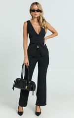 Gilmore Top - High Neck Longline Vest With Contrast Satin in Black